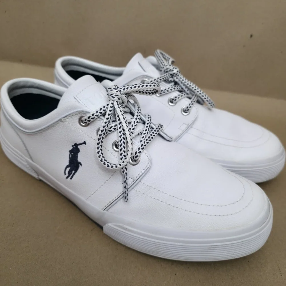 Polo Ralph Lauren Sz 10.5 D Faxon Low Mens White Athletic Leather Shoes Sneakers